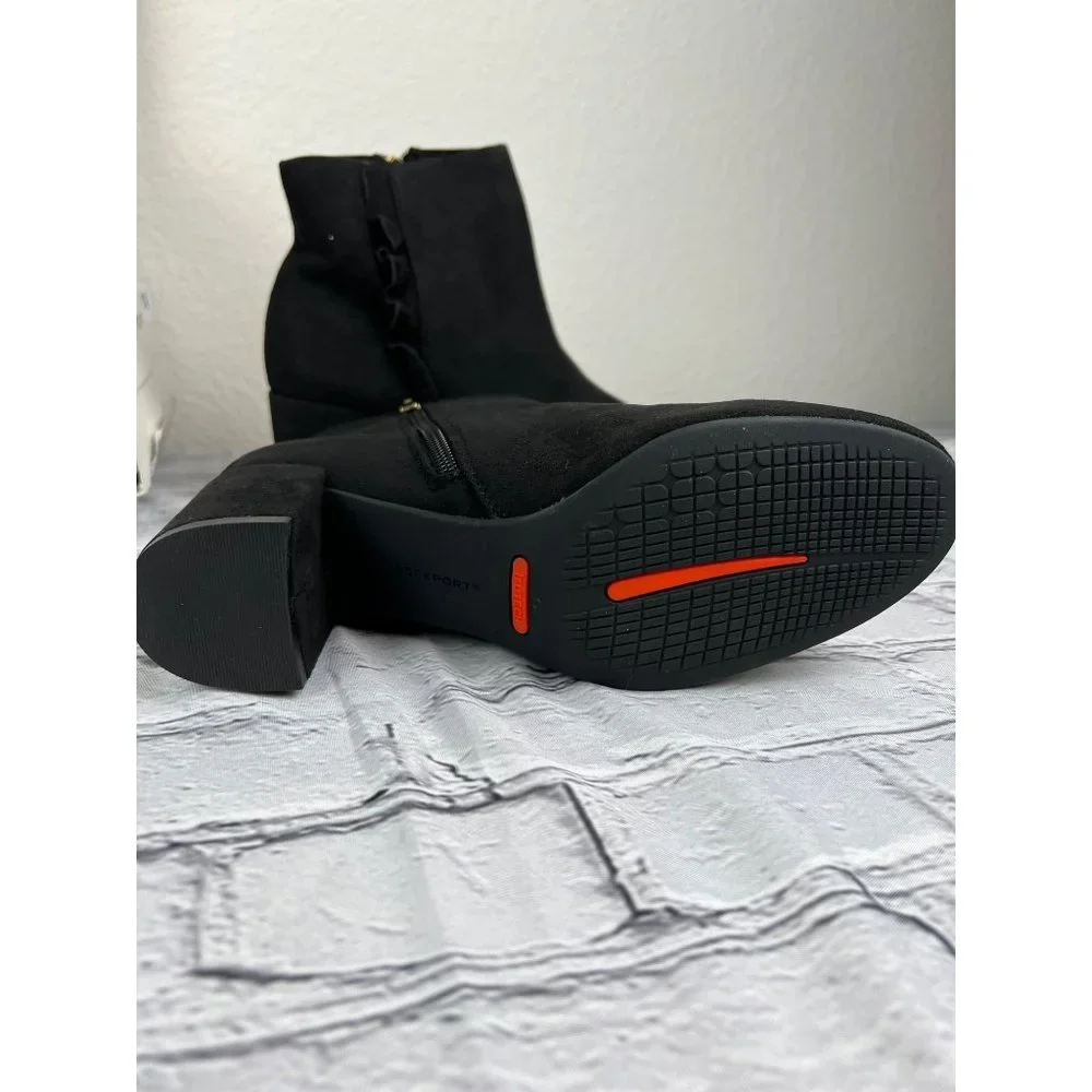 Rockport Oakley Ruffle TOTAL MOTION Black Suede Leather 2.5 inch block heeled Bo - Picture 6 of 16